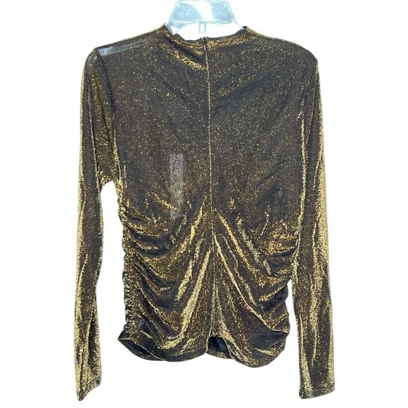 Nicole‎ Miller New York Metallic Ruched Top Long Sleeve Nylon Gold Women's Large - Picture 3 of 6